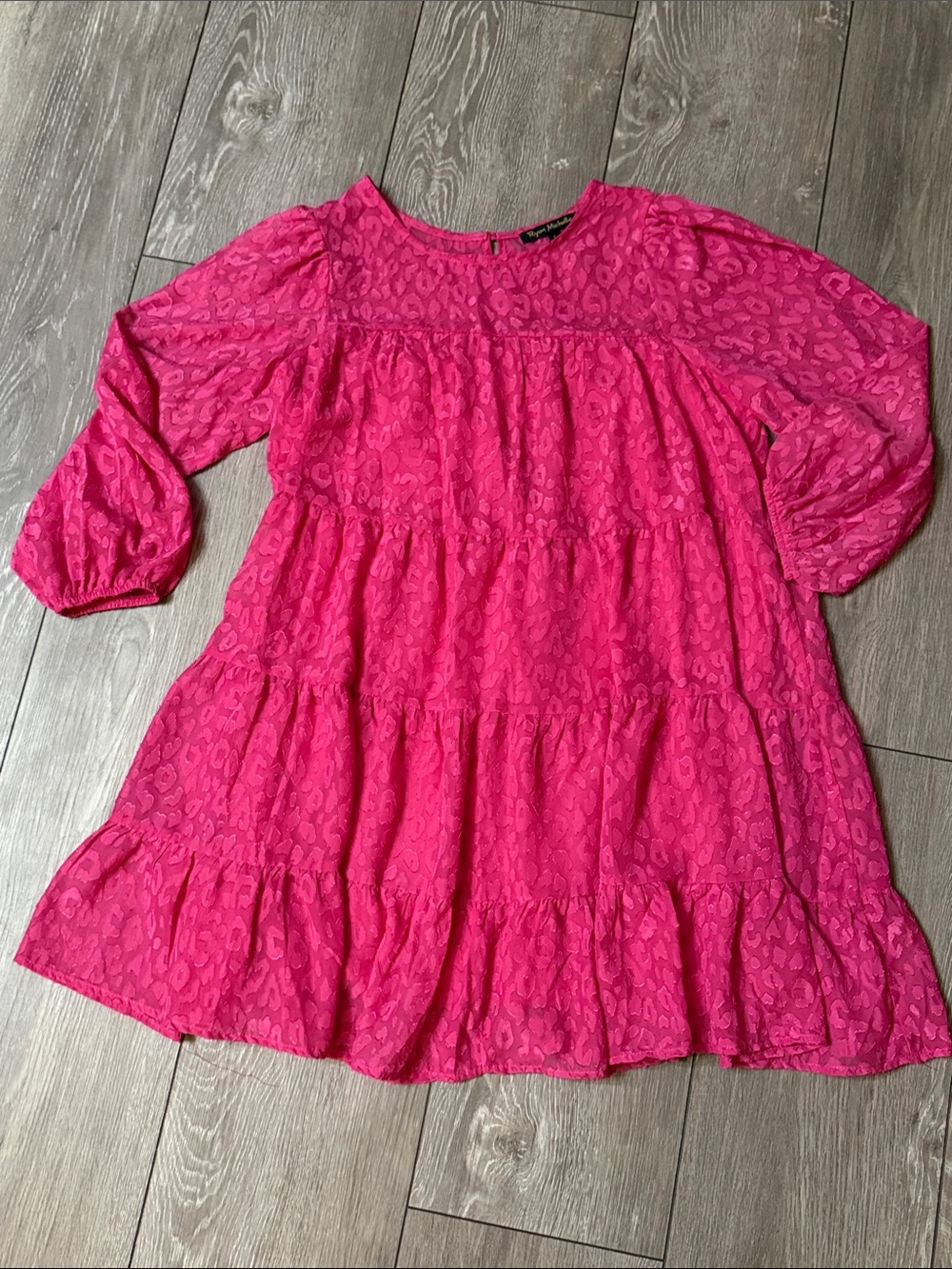 Hot Pink Tiered Long Sleeve Dress Top